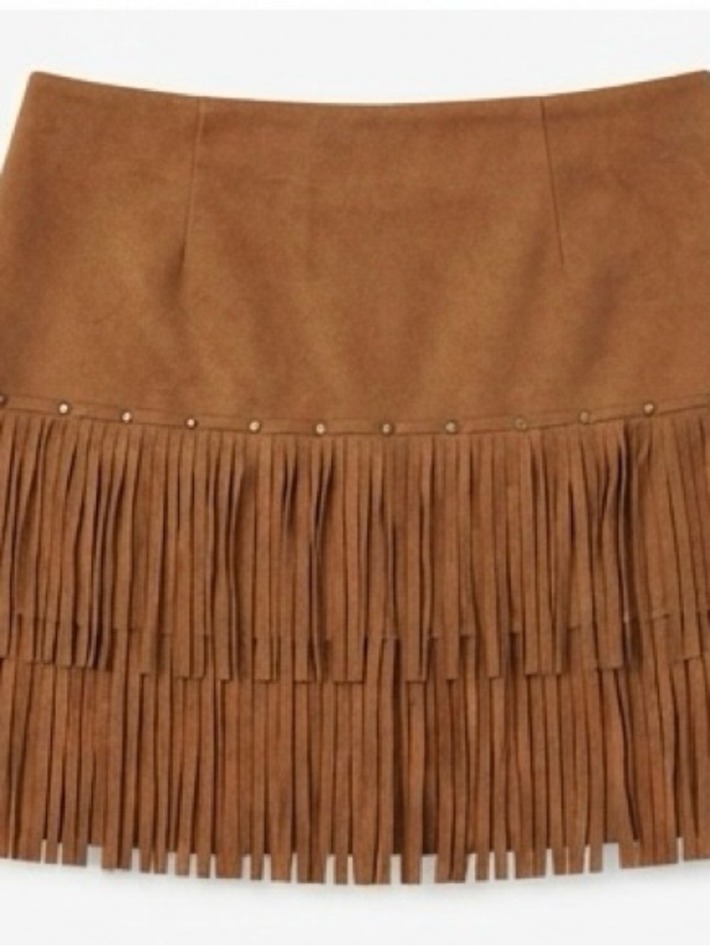 Fringe Suede Mini Skirt - Tan
